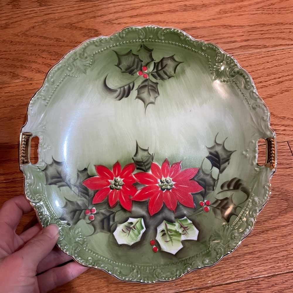 Vintage Lefton hand painted Christmas holly plate, limited edition